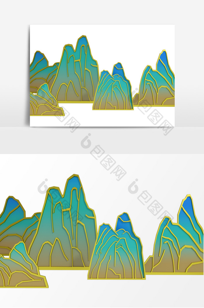 大气复古水墨山石新中式山水元素设计图片图片