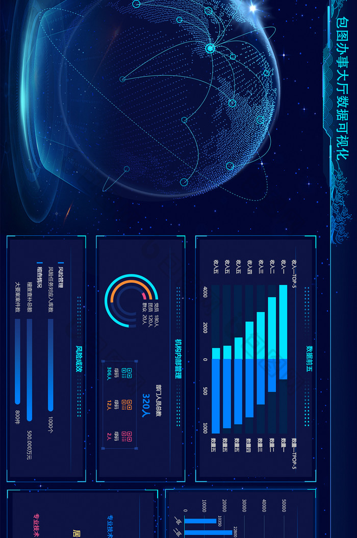 深色酷炫科技大厅可视化数据展示超级大屏