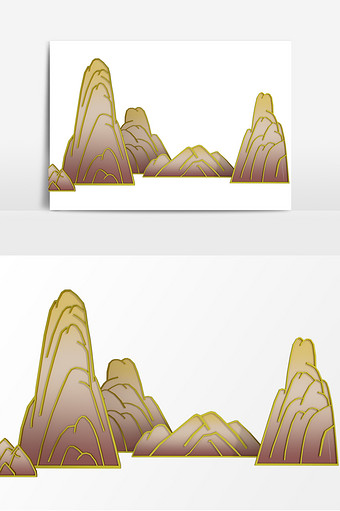 复古渐变鎏金高山新中式山水元素设计图片