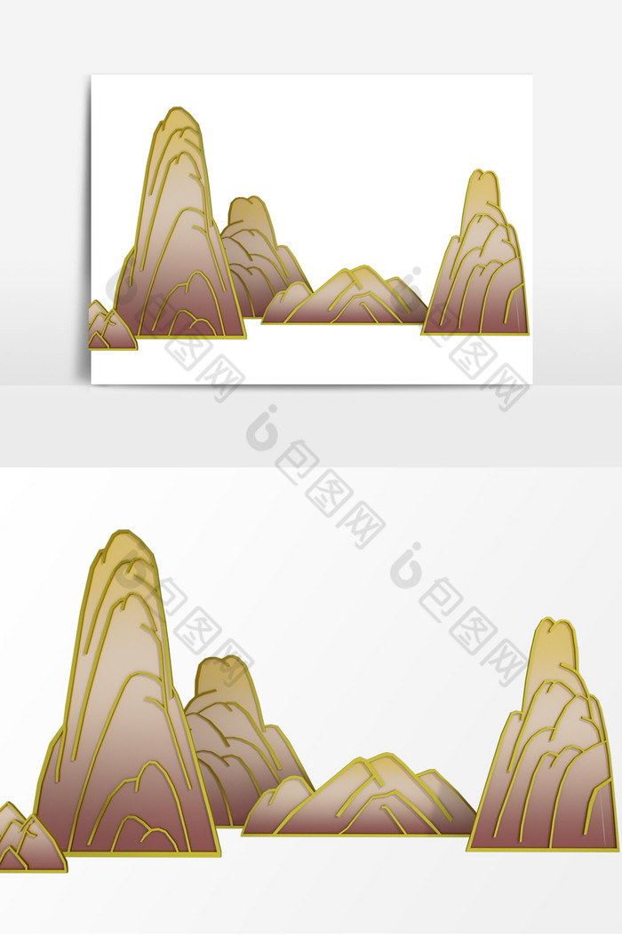 复古渐变鎏金高山新中式山水元素设计图片图片