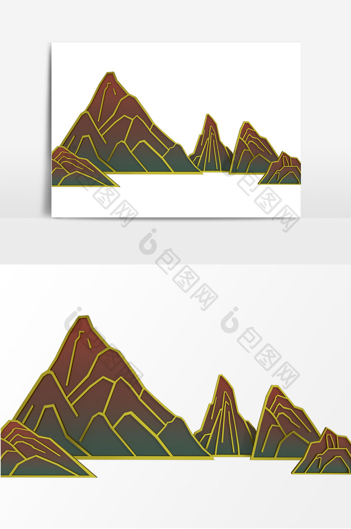 古典抽象水墨山石新中式山水元素设计