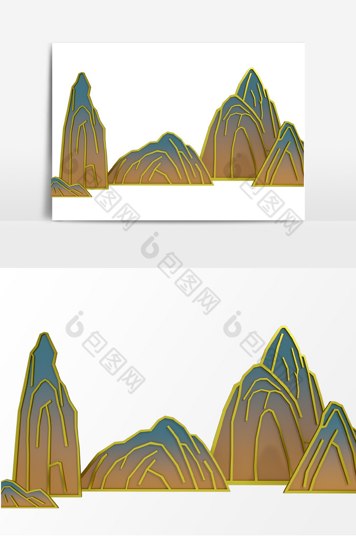 鎏金古风高山新中式山水元素设计图片图片