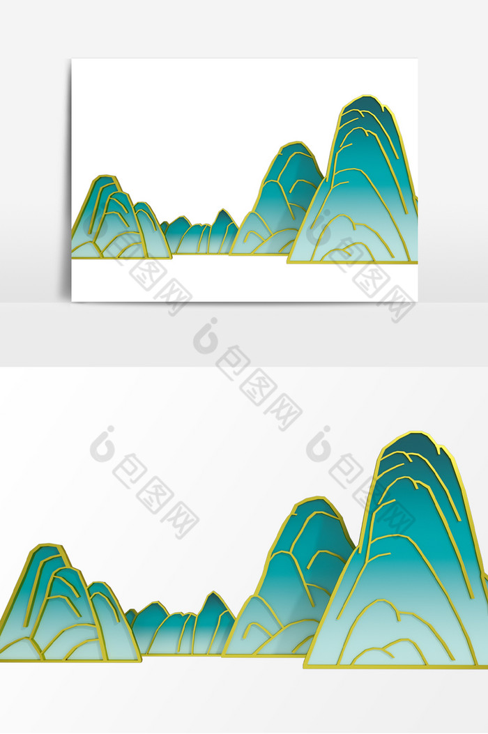 创意鎏金国画山峰新中式山水元素设计图片图片