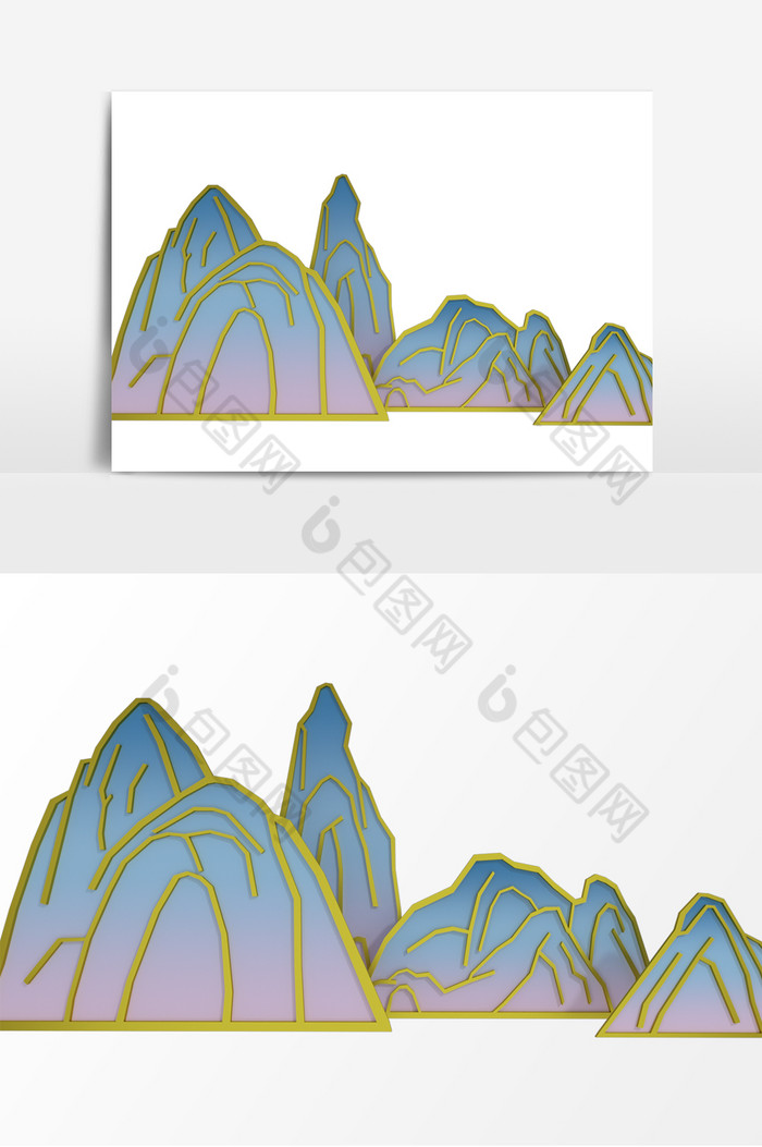 清新国潮鎏金高山新中式山水元素设计图片图片