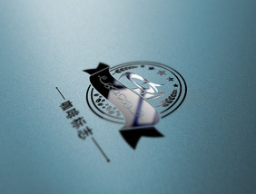 蓝色拉丝背景上镜面反光logo样机