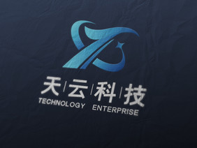 蓝色肌理背景上喷印效果logo样机