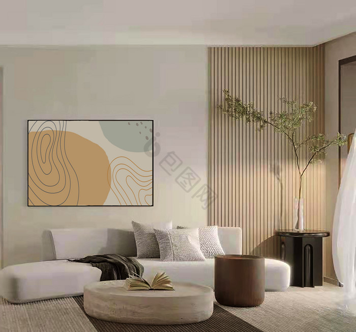极简日式色沙发墙挂画贴图图片