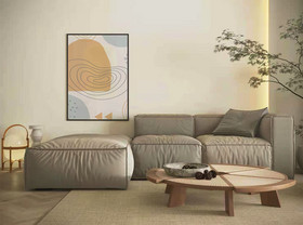 原木色北欧客厅沙发背景墙装饰画样机