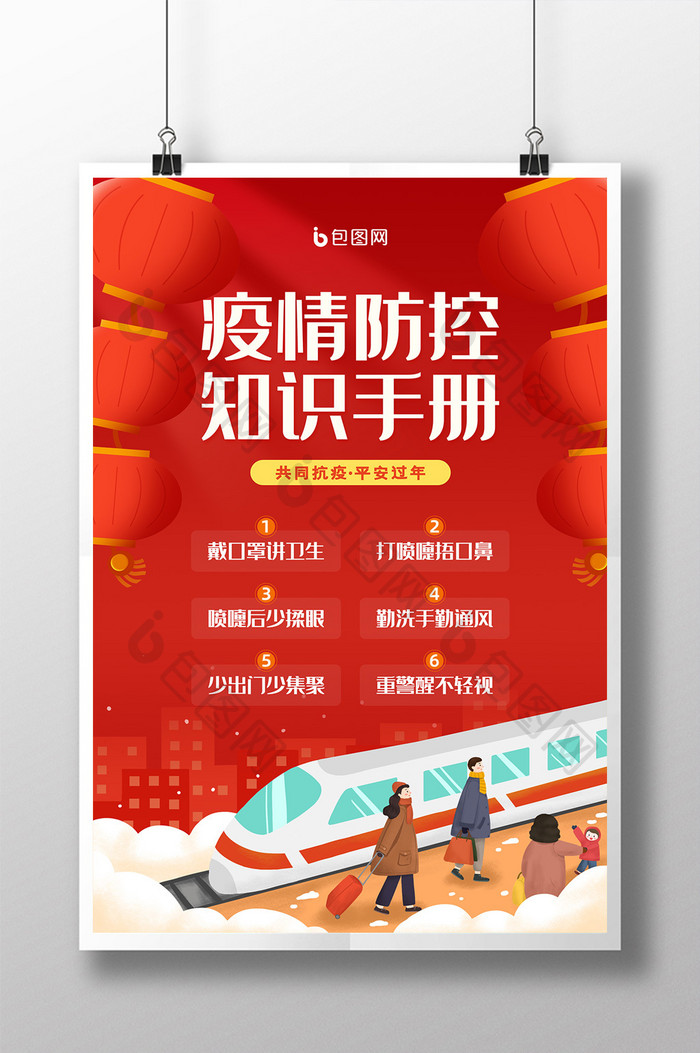 红色中国风疫情防控知识手册海报