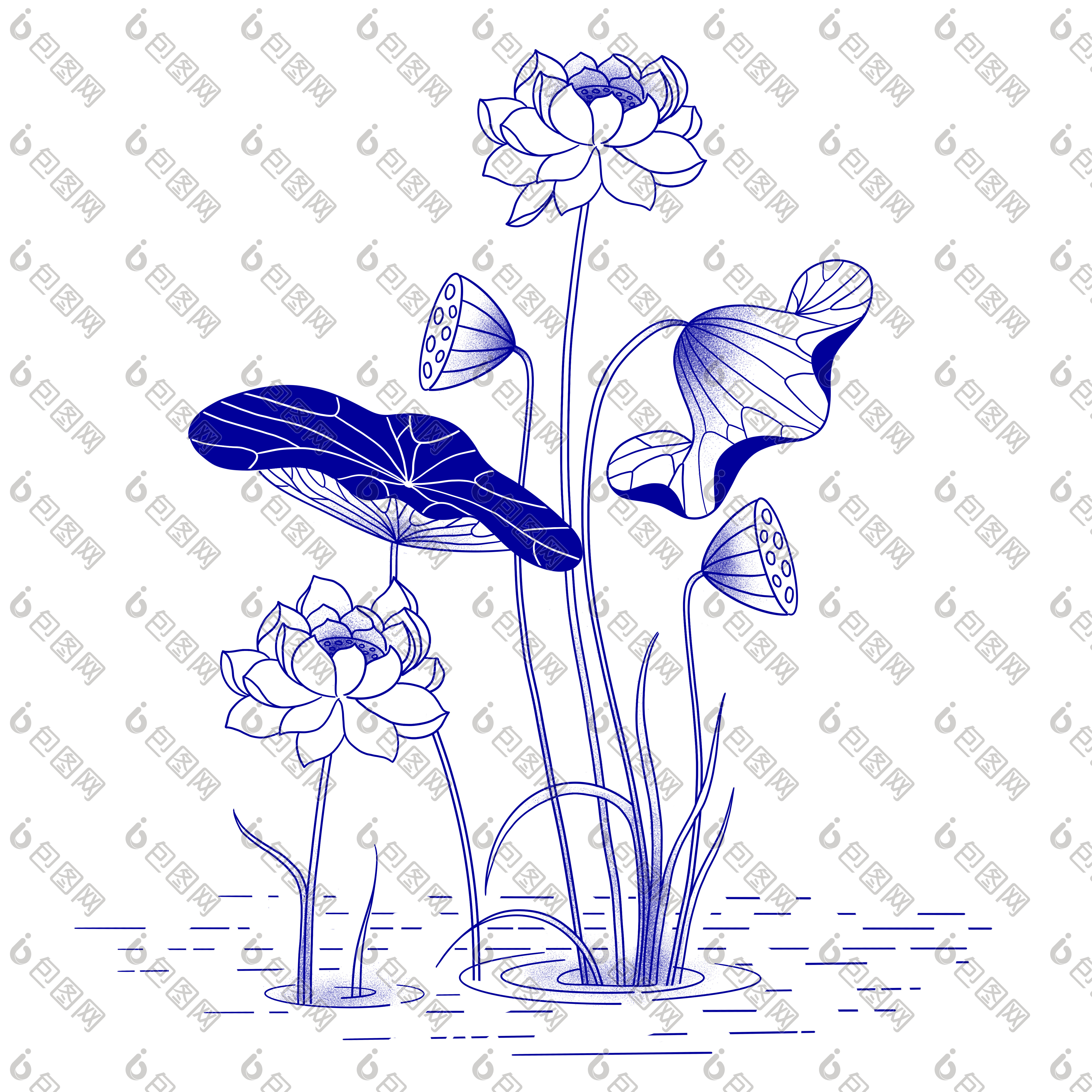 的中国风古代青花瓷纹样插图图片素材免费下载,本次作品主题是插画