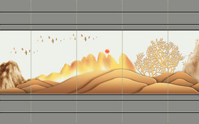 新中式轻奢软装硬装金色山水组合电视背景墙
