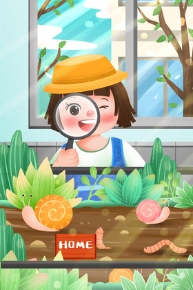 卡通动物猪猪观察gif图夏天立夏女孩观察成熟的蕃茄藤插画老板表情包