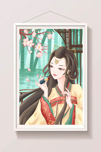 温馨古风鲜艳口红女神节插画图片