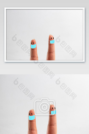 戴口罩两个手指朋友摄影图图片
