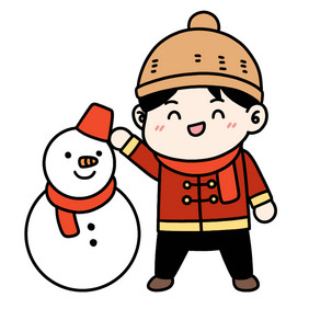 卡通男孩过年堆雪人动图GIF