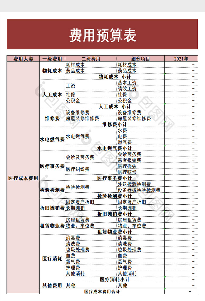 企業費用預算表excel模板