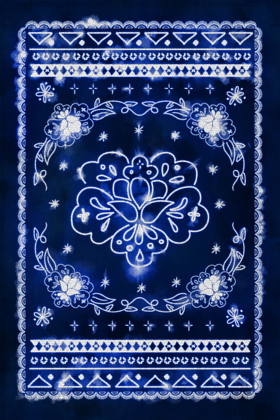 印花蓝染风格地毯民族花纹图案扎染印花蓝染风格装饰画欧式典雅印第安