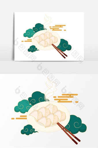 国潮饺子食物矢量素材图片