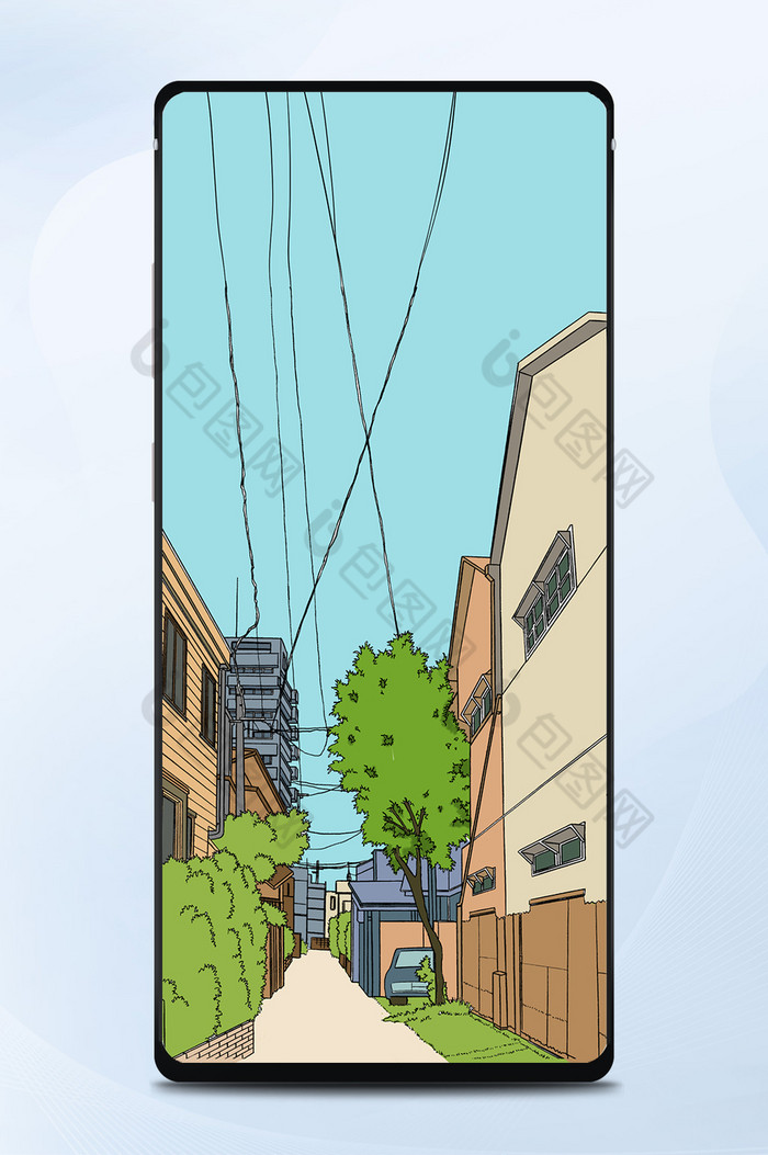 小清新风格之漫画白天街景场景手机壁纸图片图片