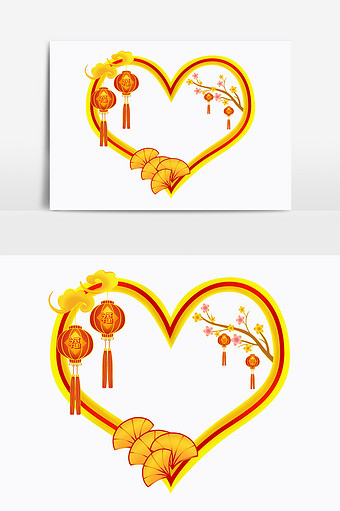 新年春节灯笼爱心装饰框元素