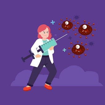 医生护士拿疫苗对抗病毒细菌动图gif