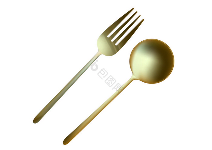 金色餐具叉子勺图片