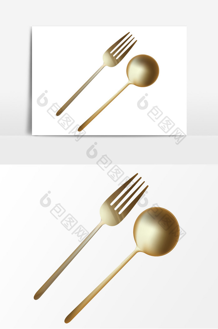 金色餐具叉子勺矢量素材