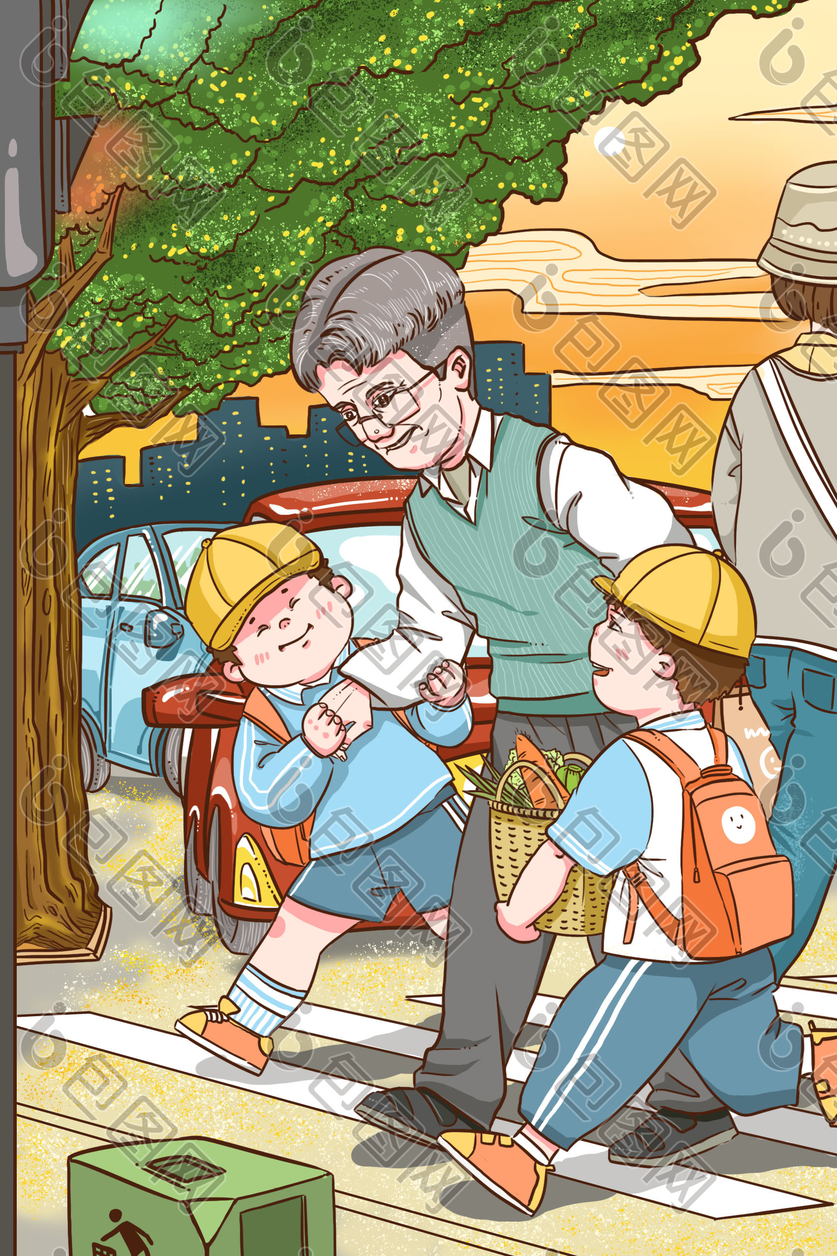 橙正能量学雷锋纪念日插画图片