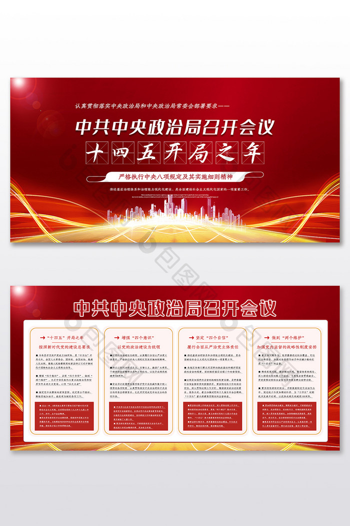 时尚大气红色中共中央政治局会议两件套展板