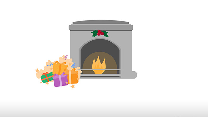 简单扁平画风圣诞节类壁炉旁的礼物mg动画