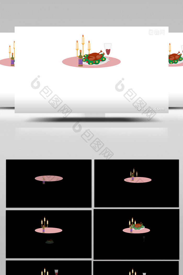 简单扁平画风圣诞节类火鸡大餐mg动画