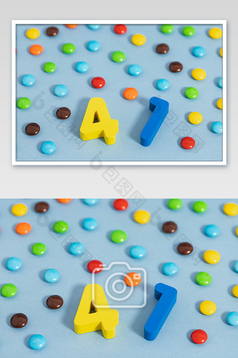 愚人节数字巧克力豆创意蓝色背景图片