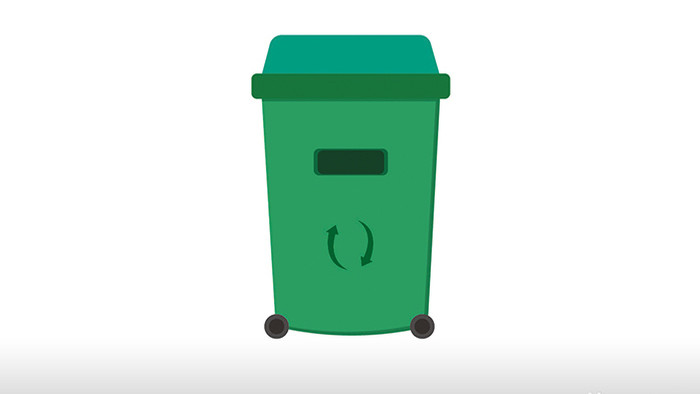 简单扁平画风生活用品类绿色垃圾桶mg动画