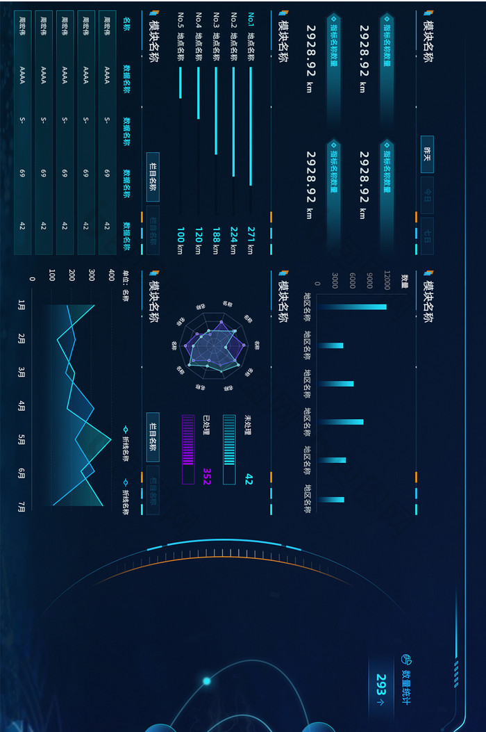 蓝色科技智慧城市大屏可视化UI网页界面