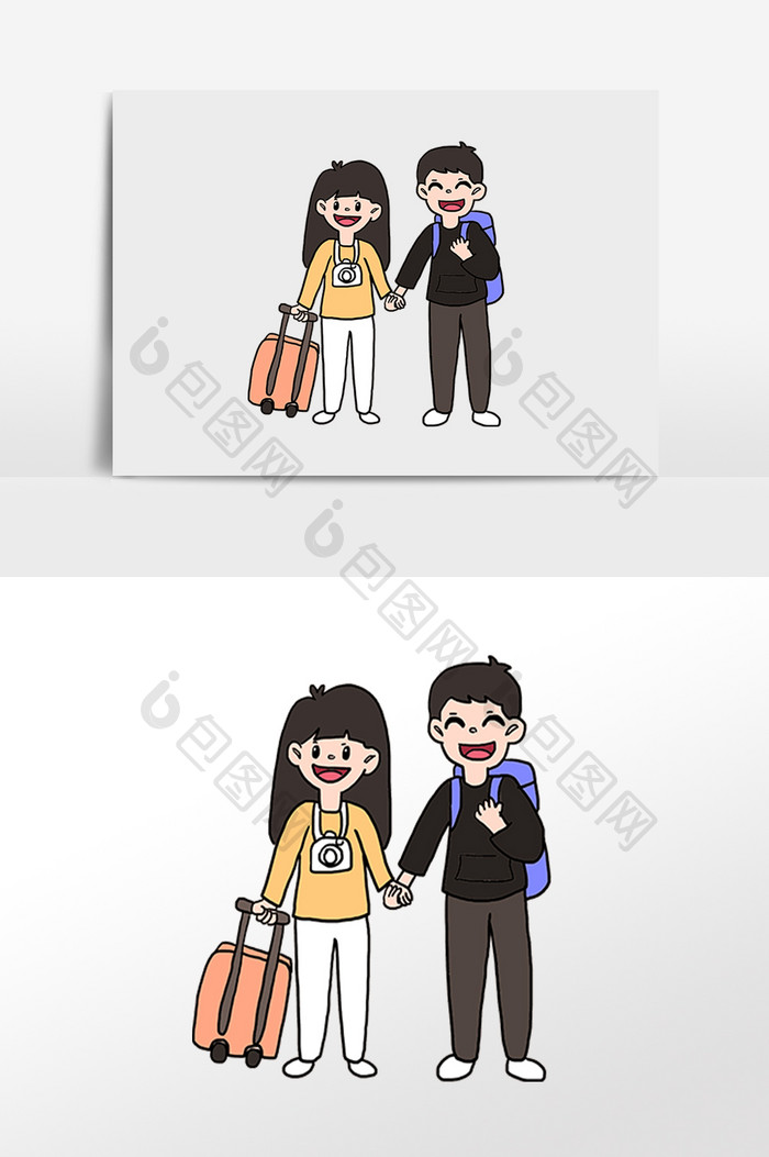 春季旅行男女手拉手插画