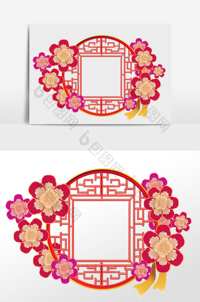 红色窗格花朵装饰