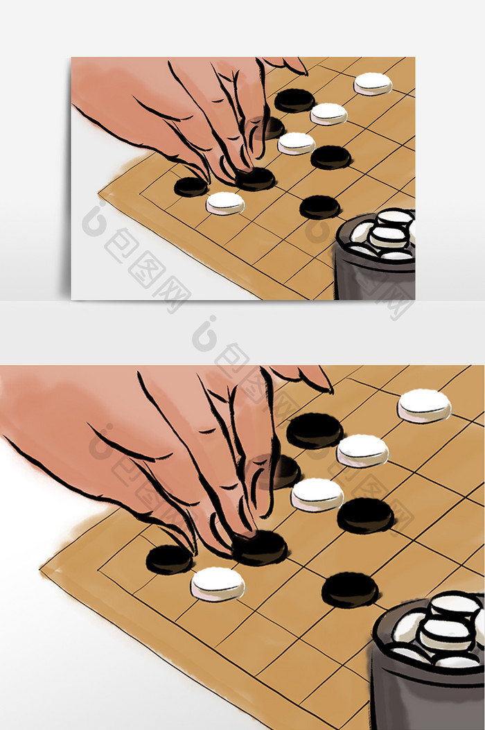 下围棋棋子手绘插画