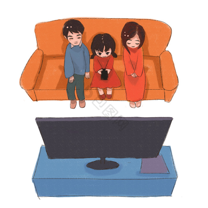 一家人看电视插画图片