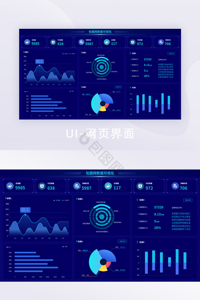 蓝色可视化数据统计UI界面设计图片