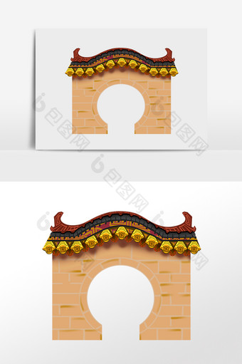 古风拱门建筑元素图片