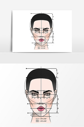 手绘医疗美容黄金比例脸型元素