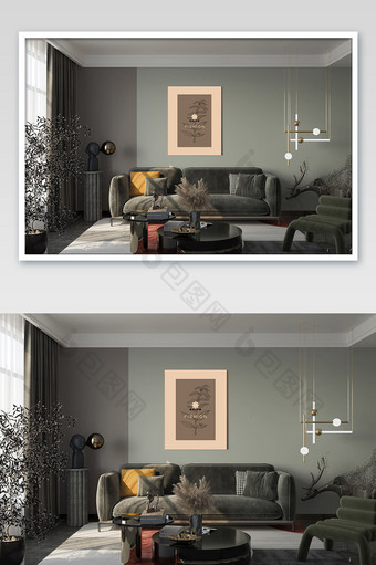 现代精致大气客厅沙发背景墙装饰画样机图片