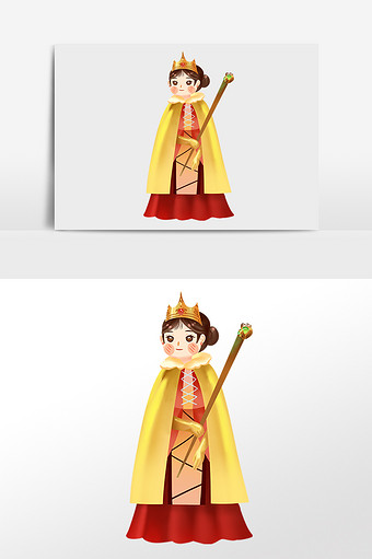 卡通手绘黄色衣服王后插画