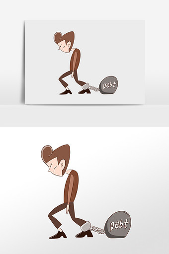 卡通手绘债务男士脚铐插画