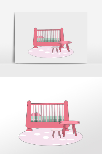 卡通手绘婴儿房家具插画