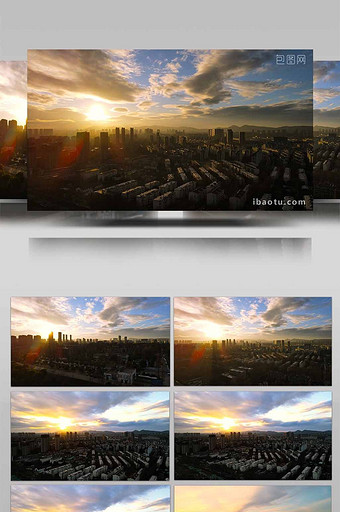 4K航拍延时摄影城市日落黄昏美景蓝天图片