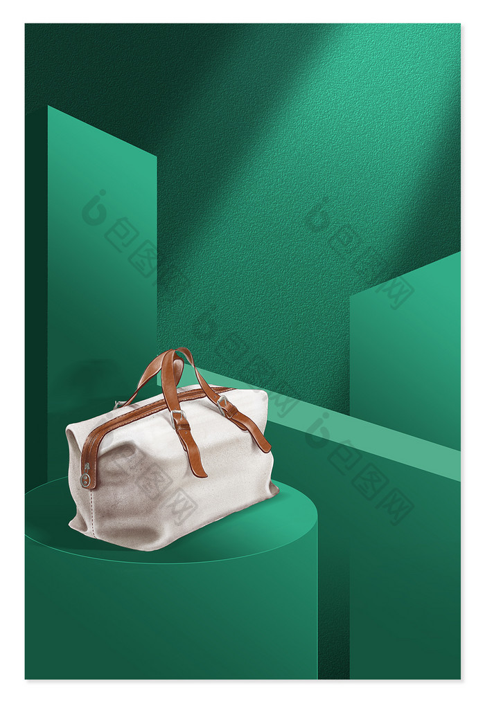 绿色简约手提包通用箱包立体背景