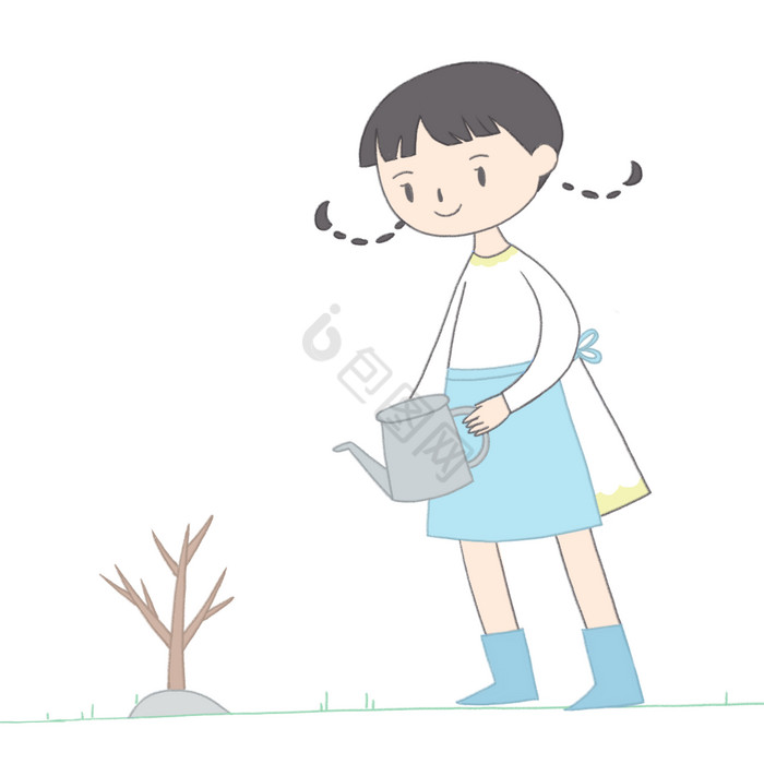 植树节小女孩植树插画图片