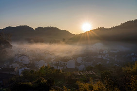 徽派建筑石城日出摄影图片