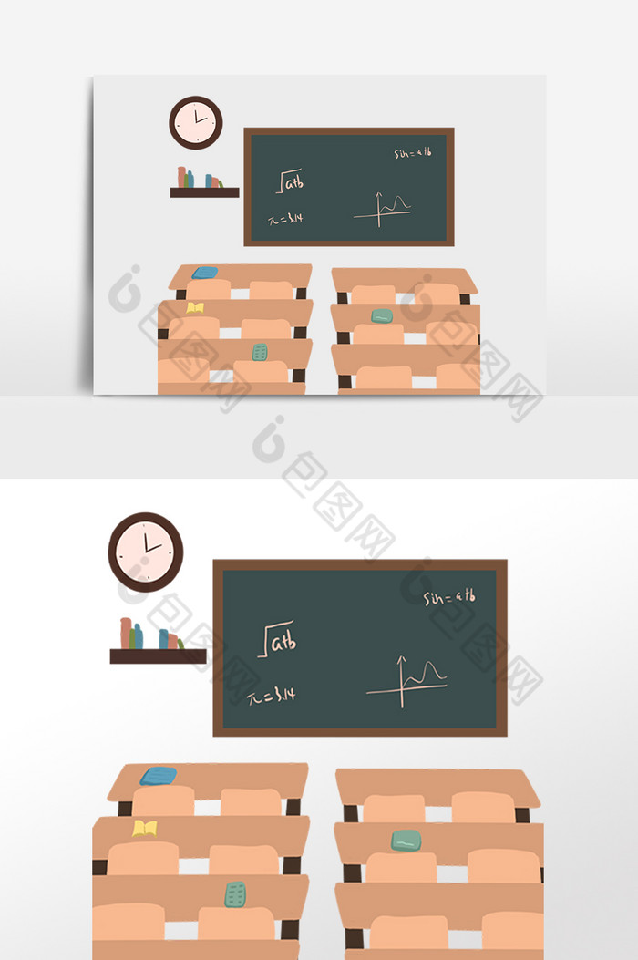 教室桌椅黑板插画图片图片